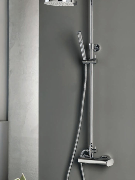 Armando Vicario Slim Adjustable Shower Column with Bathtub Mixer 83-144cm Silver