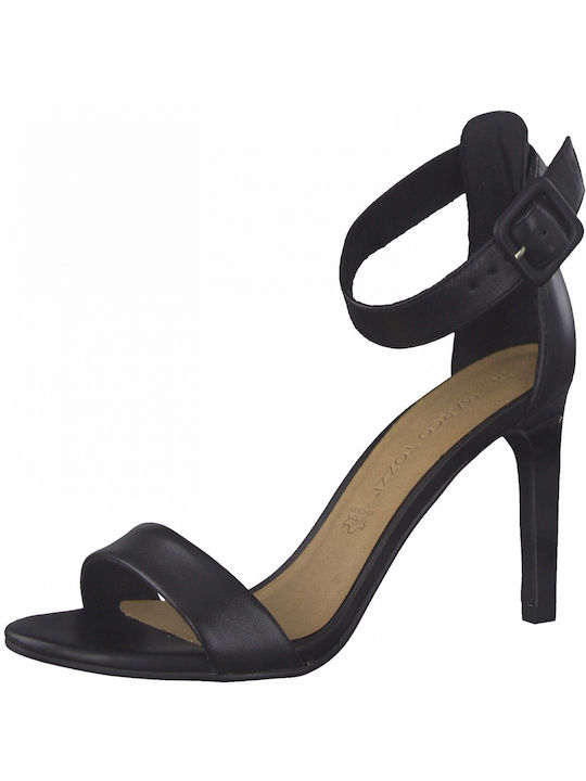 Marco Tozzi Leather Women's Sandals with Ankle Strap Black