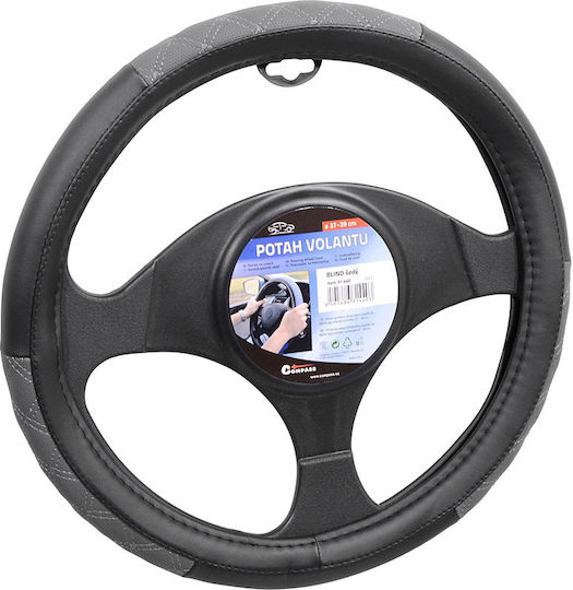 Compass Car Steering Wheel Cover Blind with Diameter 37-39cm Synthetic Black with Gray Stitching