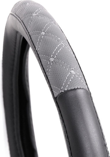 Compass Car Steering Wheel Cover Blind with Diameter 37-39cm Synthetic Black with Gray Stitching