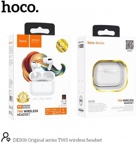 Hoco DES08 In-ear Bluetooth Handsfree Earphones with Charging Case White