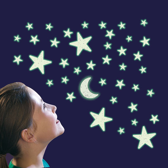 Brainstorm Kids 3D Glow-in-the-Dark Wall Sticker Stars Glitter 40pcs