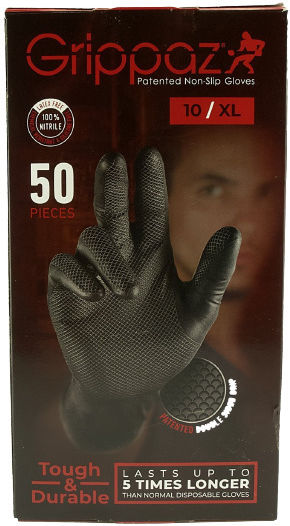 Grippaz Tough & Durable 246A Nitrile Examination Gloves Powder Free Black 50pcs
