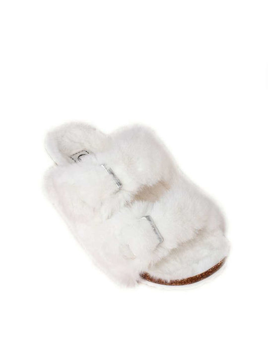 Buffalo Women's Slipper with Fur In White Colour