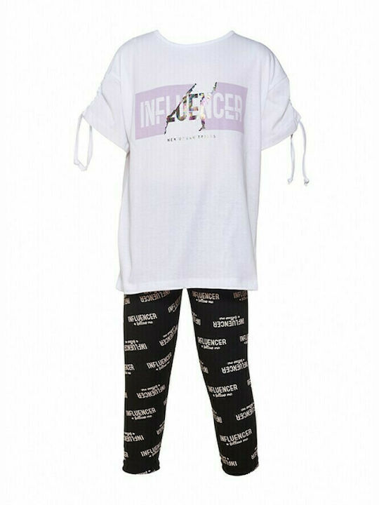 Nek Kids Wear Kids Set with Leggings Summer 2pcs White Black