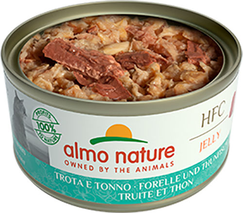 Almo Nature HFC Jelly Wet Food for Adult Cats in Cans with Trout and Tuna Grain-Free & Gluten-Free 70gr