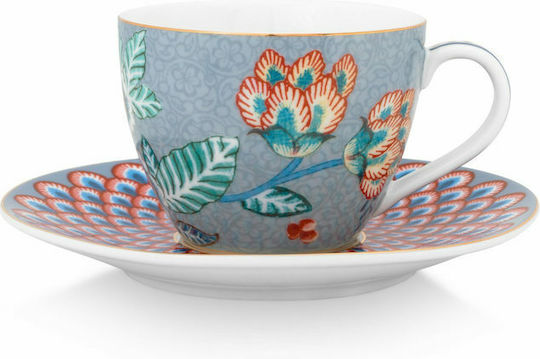 PiP Studio Flower Festival Set of Cups Espresso Porcelain Blue 120ml 2pcs