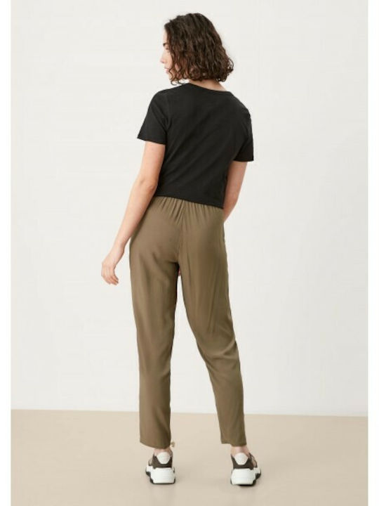 S.Oliver Women's Fabric Trousers with Elastic Khaki