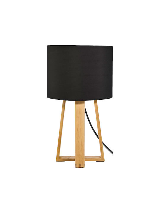 Molu Holz Tischlampe für Fassung E27 mit Schwarz Schirm und Braun Basis