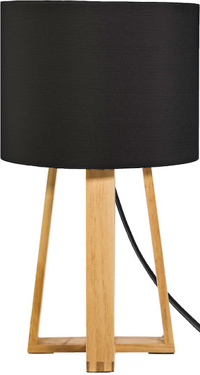 Molu Wood Table Lamp for Socket E27 with Black Shade and Brown Base