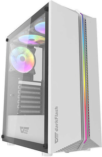 Darkflash DK151 Gaming Midi-Turm Computergehäuse mit Seitenfenster und RGB-Beleuchtung Weiß