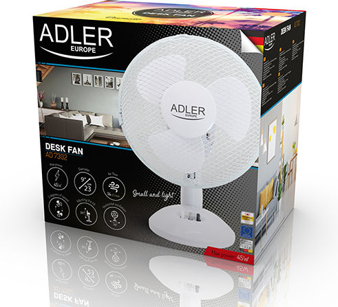 Adler AD-7302 Tabletop Fan 45W Fan Diameter 23cm White