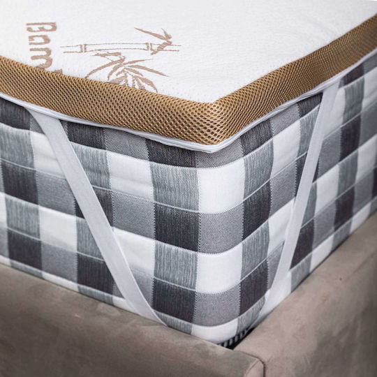 Como felt & wadding producers Mattress Topper Bamboo Double Memory Foam with Bamboo Fibers , Removable Cover & Elastic Straps 150x200x4cm