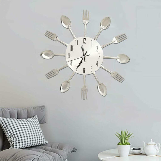 vidaXL Spoon & Fork Ρολόι Τοίχου Μεταλλικό Ασημί Ø31cm