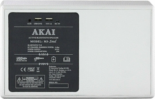 Akai Proffesional M3-Soul Bluetooth Speaker 20W with Battery Life up to 15 hours White