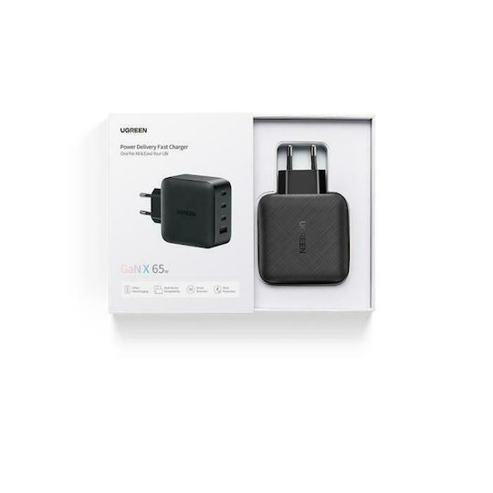 Ugreen GaN Wireless Charger with USB-A Port and 3 USB-C Ports 65W Power Delivery Quick Charge 2.0 Quick Charge 3.0 Quick Charge 4+ Quick Charge 4.0 Black (CD224)