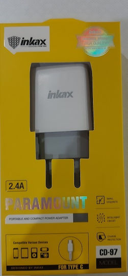 Inkax с 2 USB-A порта и кабел USB-C Бял (CD-97)