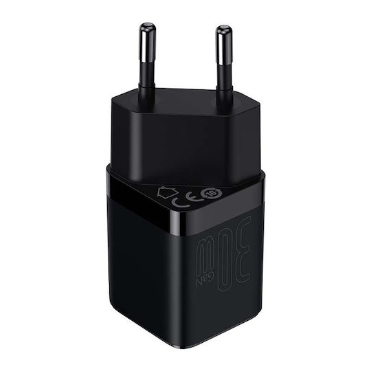 Baseus Φορτιστής Χωρίς Καλώδιο GaN με Θύρα USB-C 30W Power Delivery / Quick Charge 4+ Μαύρος (Cube Pro)