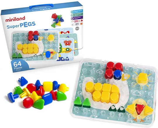 Miniland Kunststoff-Bauspielzeug Super Pegs Board für Kinder ab 2+ Jahren