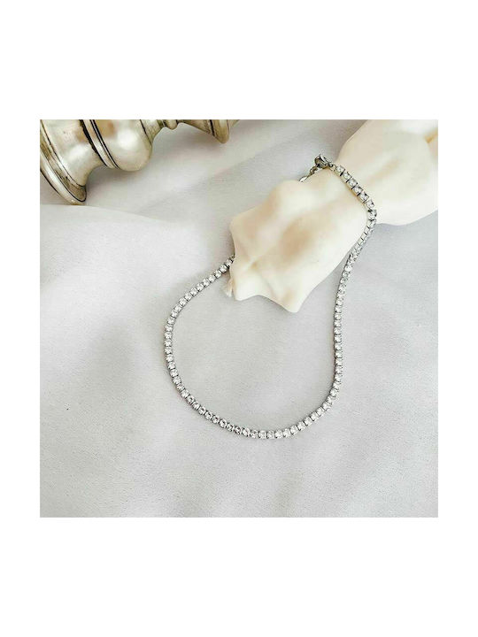 Stainless Steel and Zirconia Choker Necklace Awear Riviera Choker Silver