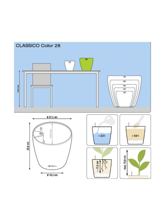 Lechuza Classico Self-watering Pot Plastic 27.5x27.5x26cm.