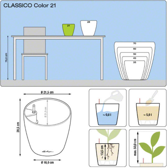 Lechuza Classico Self-watering Pot Plastic Slate 21.5x21.5x20cm.