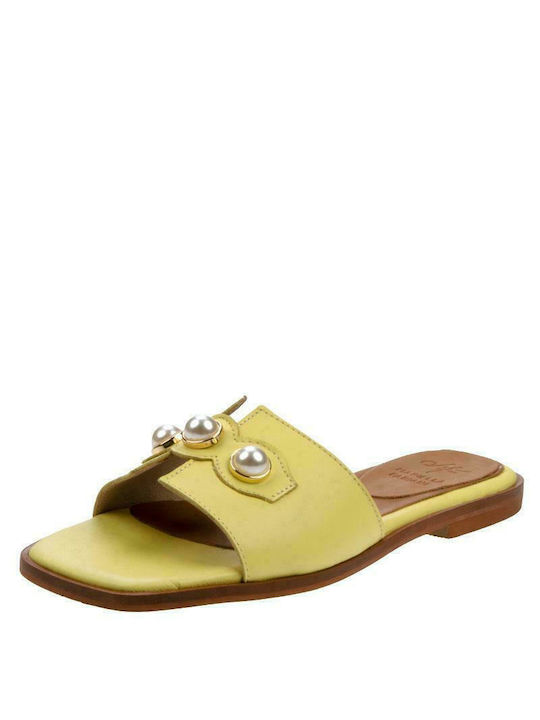 Mariella Fabiani Leather Women's Flat Sandals in Yellow Color