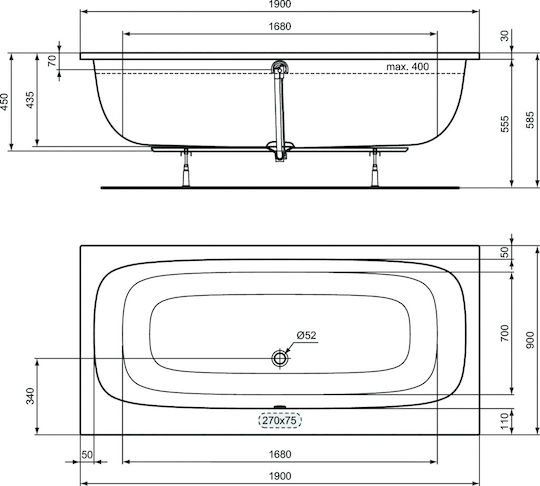 Ideal Standard I.life A Cadă de baie cu montaj liber Acrilic 190x90cm