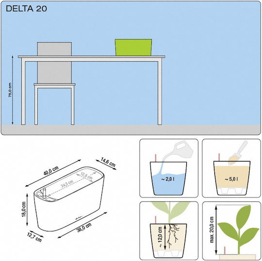 Lechuza Delta Pastel Violet HighGloss Αυτοποτιζόμενη Ζαρντινιέρα Πλαστική Ροζ 40x14.6x18εκ.