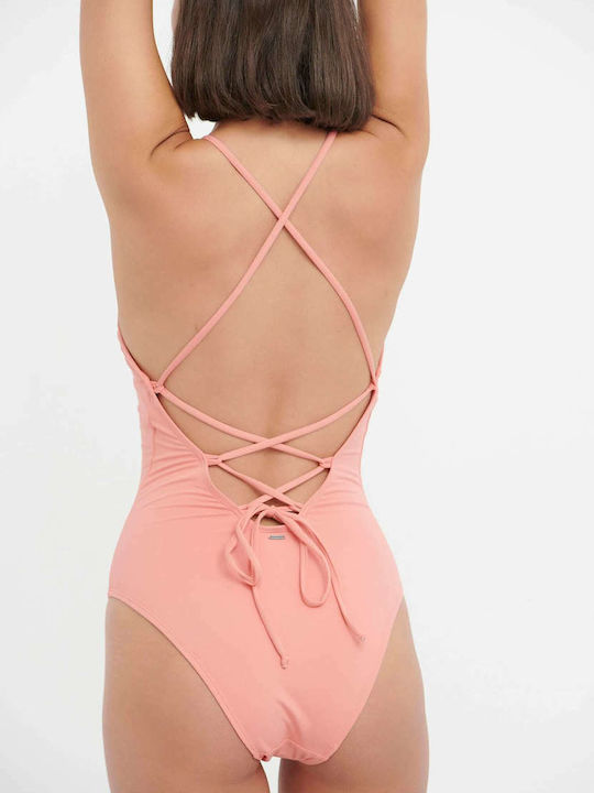 Funky Buddha Slim Strap Open Back Swimsuit Pink