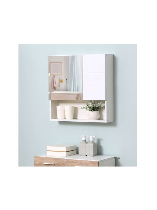 Kleankin 834-369 Oglindă de Baie Pătrată din MDF cu Raft & Dulap 54x55cm Alb