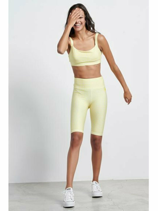 Flash Vichy Women's Bike Training Legging High Waisted Fleece Lining Yellow