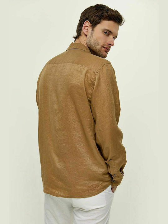 Edward Jeans Men's Shirt Long Sleeve Linen Camel