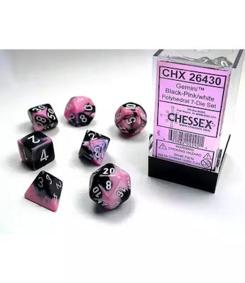 Chessex Gemini Polyhedral Dice Black-Pink-White 7τμχ