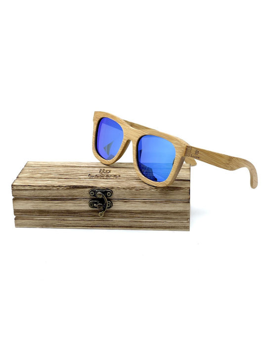 Legend Accessories Sunglasses with Brown Wooden Frame and Blue Polarized Lens LGD-WS-504