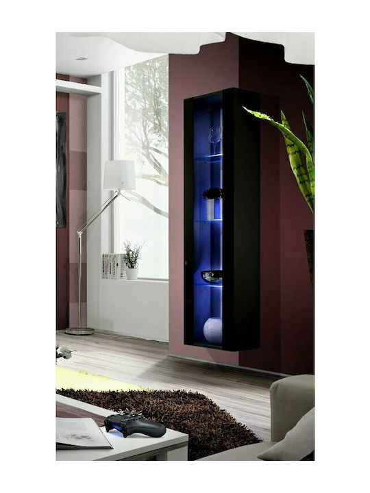 Fly III Wall Living Room Display Cabinet made of Particleboard with Glass & Lighting White-Black 40x29x170cm