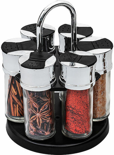 Estia Glass Tabletop Rotating Spice Rack Black 6pcs