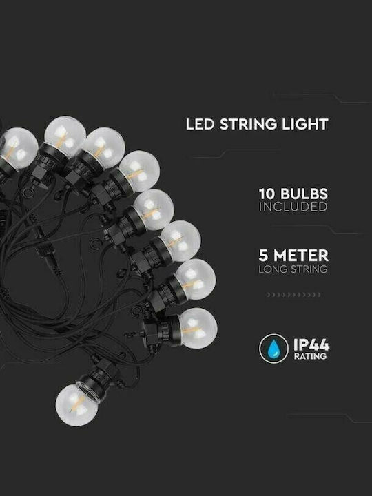 V-TAC Στεγανή Γιρλάντα Φωτισμού LED IP44 5m με 10 Λάμπες Θερμό Λευκό