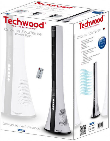 Techwood Вентилатор Тип Кула 40W с Дистанционно Бял