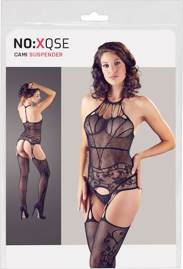 Mandy Mystery Fancy Cami Suspender Set with Thong Black