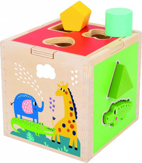 Tooky Toys Παιχνίδι Ταξινόμησης Σχημάτων Κύβος με Σχήματα από Ξύλο για 12+ Μηνών