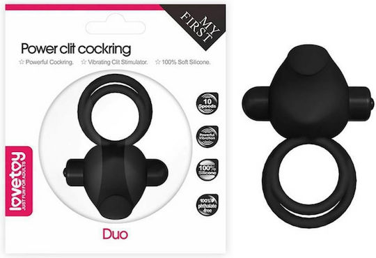 Lovetoy Power Clit Cockring Duo Вибриращ Пръстен Петел Силикон Black LV1427
