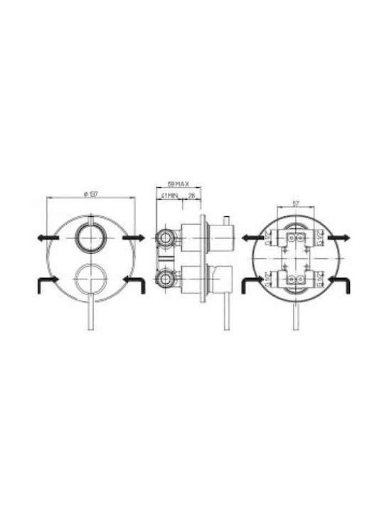 Paini Cox Built-In Mixer for Shower with 2 Exits Chrome