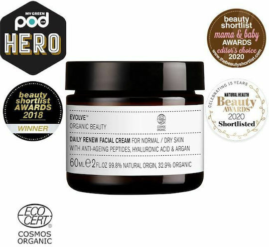 Evolve Beauty Creme De Fata Zilnică de Zi pentru Hidratare și Anti-îmbătrânire cu Acid Hialuronic și Peptide 60ml