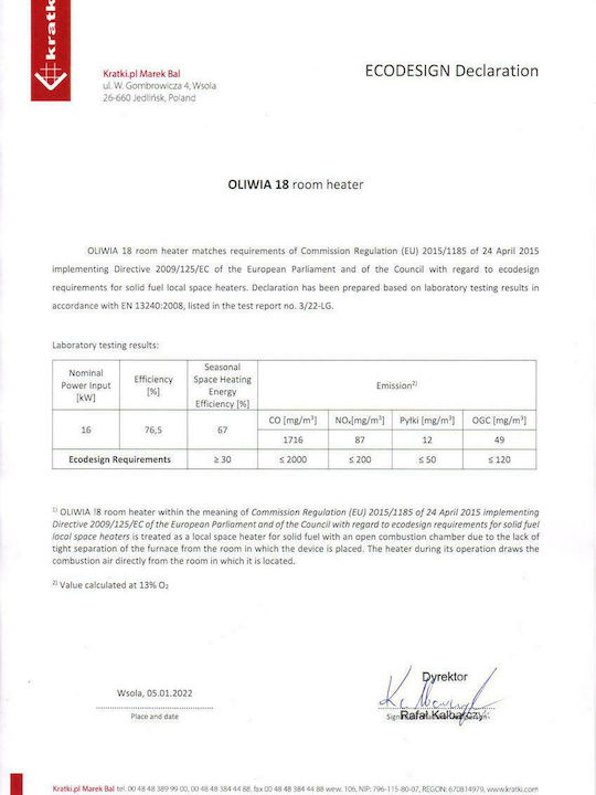 Kratki Oliwia L Ενεργειακό Τζάκι Ξύλου 18kW Αριστερή Γωνία με Ανοιγόμενη Πόρτα
