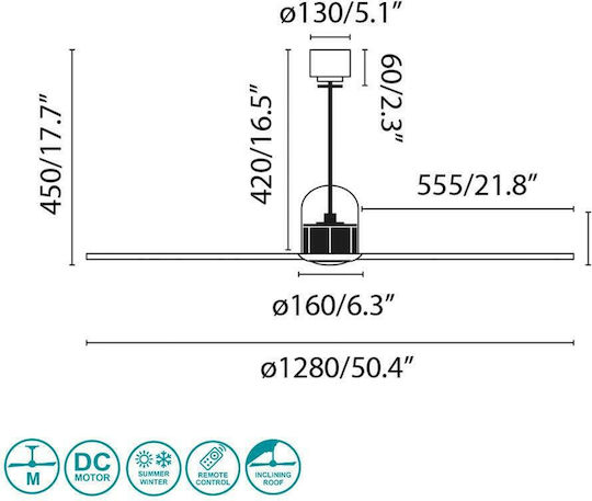 Faro Barcelona Copper Fan M Ceiling Fan 128cm Black/Walnut