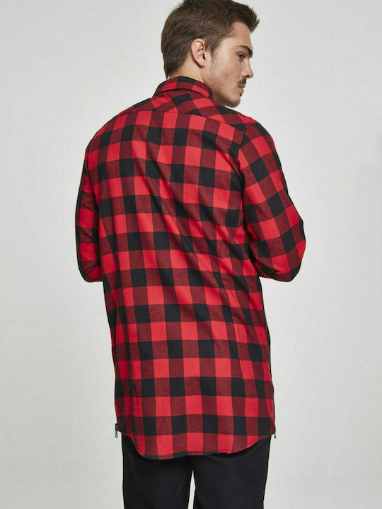 Urban Classics Men's Shirt Long Sleeve Flannel Checked Red