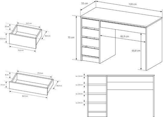 Floor-Standing Makeup Dressing Table Courtney Wooden White 120x55x75cm