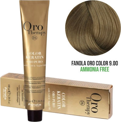 Fanola Oro Puro Hair Coloring Cream Blonde Hair Dye no Ammonia 9.00 Blonde Very Open Extra 100ml