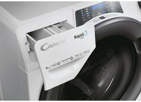 Candy Washing Machine 9kg with Steam Technology 1400 Rounds Snap & Wash RP 496BWMR/1-S